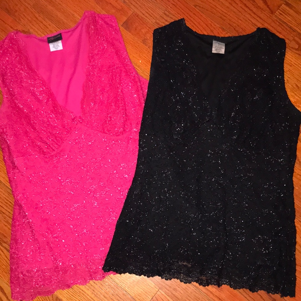 Lot of 2 torrid tops size 1 pink and black lace